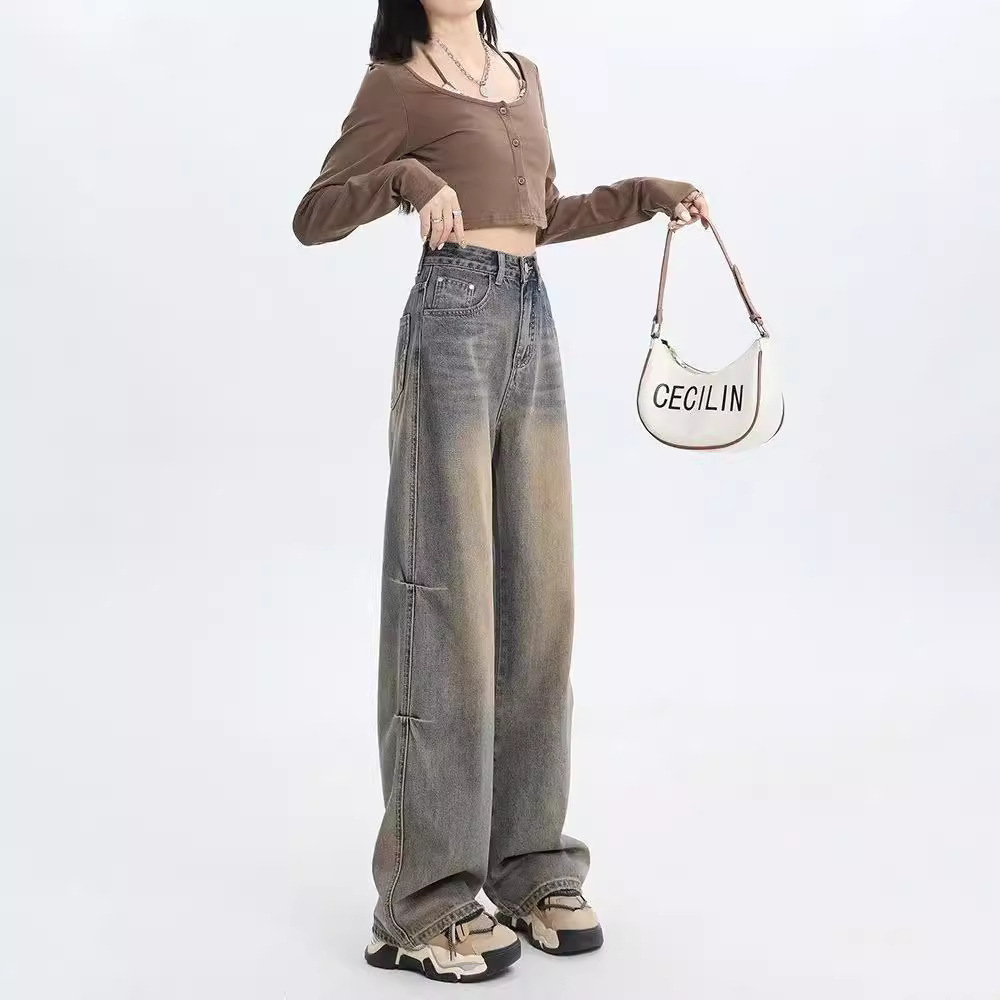 American Style Retro Straight Leg Jeans Women's Spring and Autumn 2025 New Loose Slimming High Street Wide Leg Pants