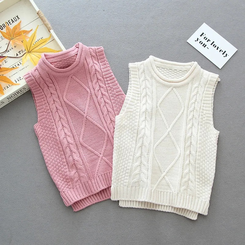 Girls Fashion College Style Pullover Knitted Vest Girls Spring and Autumn New All-match Casual Knitted Sweater