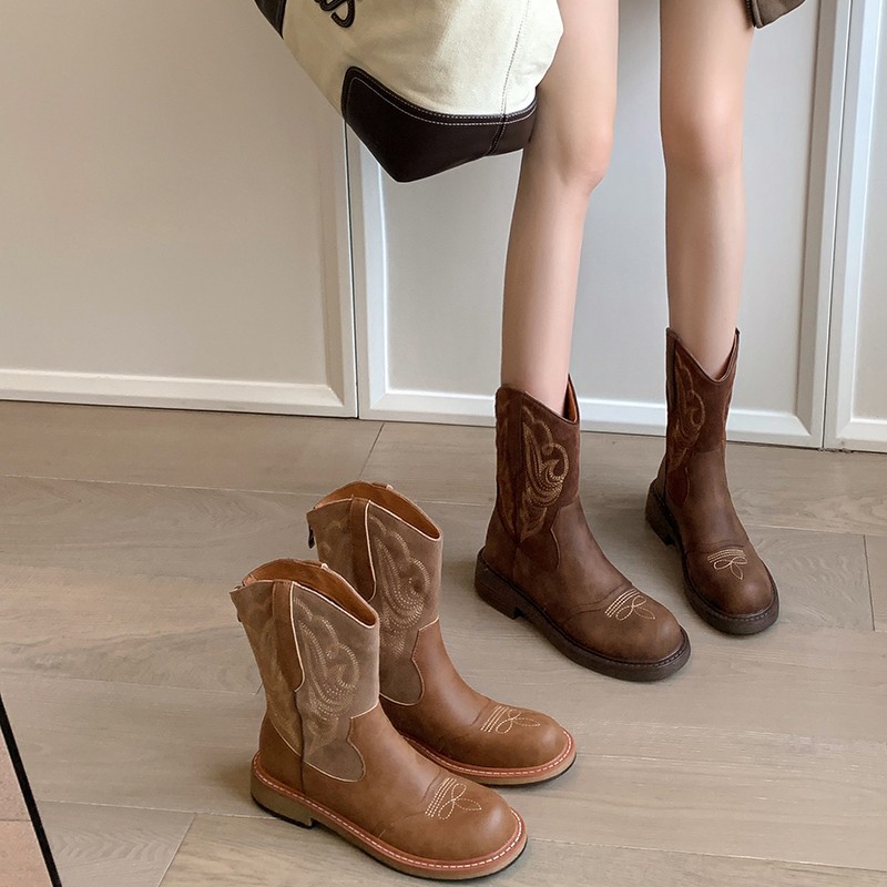 Picture of Travel Must Wear Embroidered Boots Women's Vintage Martin Boots Brown High Boots Long Boots Western Cowboy Boots Women's Boots