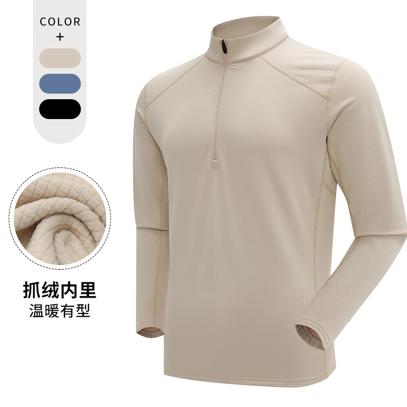 Autumn and winter fleece warm half zipper stand collar outdoor running sports sweater men's T-shirt long sleeve cycling fitness suit