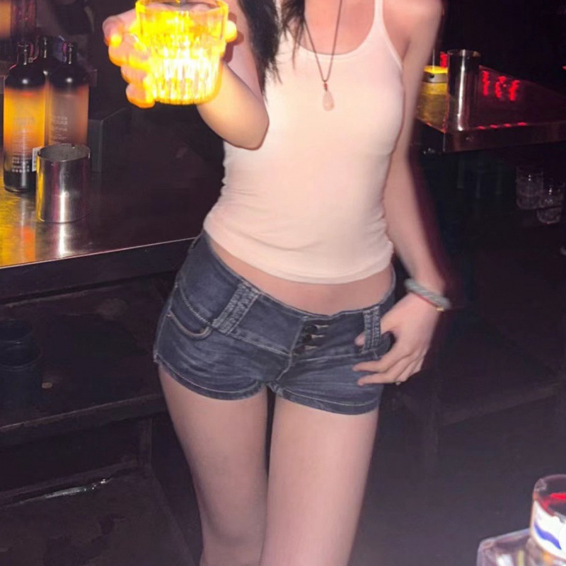 Picture of Spice Girls 2024 Nightclub Low Waist Buckle Elastic Tight Sexy Retro dark blue Denim Super Shorts Harajuku Hot Pants Trendy
