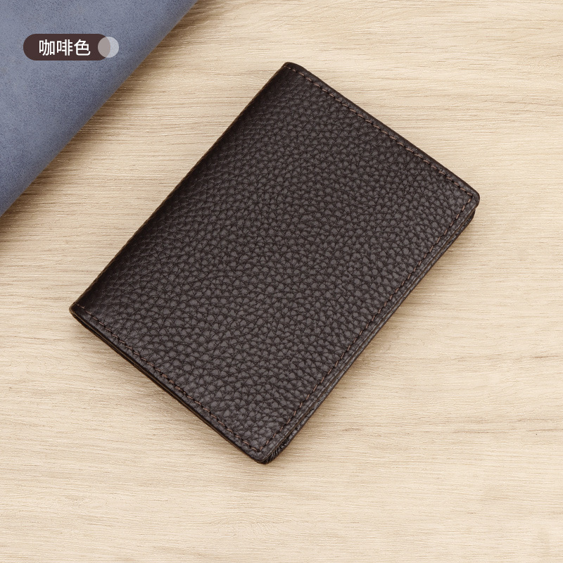 Picture of in stock wholesale genuine leather men's business card clip bag gift litchi pattern first layer cowhide business card holder 3302