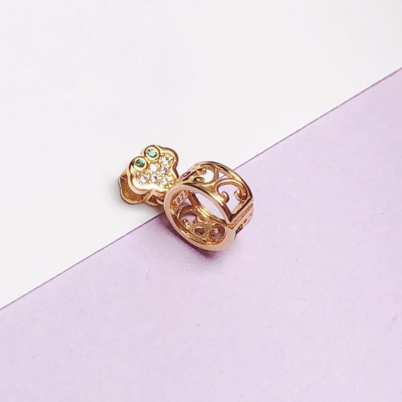 Picture of S925 Sterling Silver Pendant Buckle Ring Princess Buckle Golden Emerald Crystal Jade Peace Ring Clip