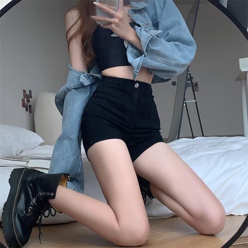 Jeans Fashion Five-point Pants Dark Summer New Women's Wide-leg Pants Elegant Lazy Button Washing Japanese Style