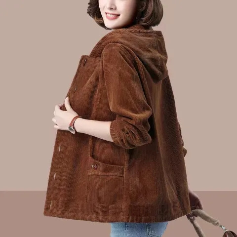 Spring and Autumn 2024 New Corduroy Women's Coat Casual Loose Slimming Thin Middle-aged Mother's Coat