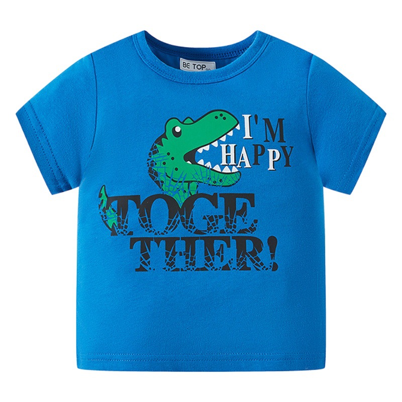 Children's Clothing Boys Cartoon Short-Sleeved T-Shirt Baby Summer Half-Sleeved Top Handsome Dinosaur Knitwear Trendy One Piece Drop Shipping