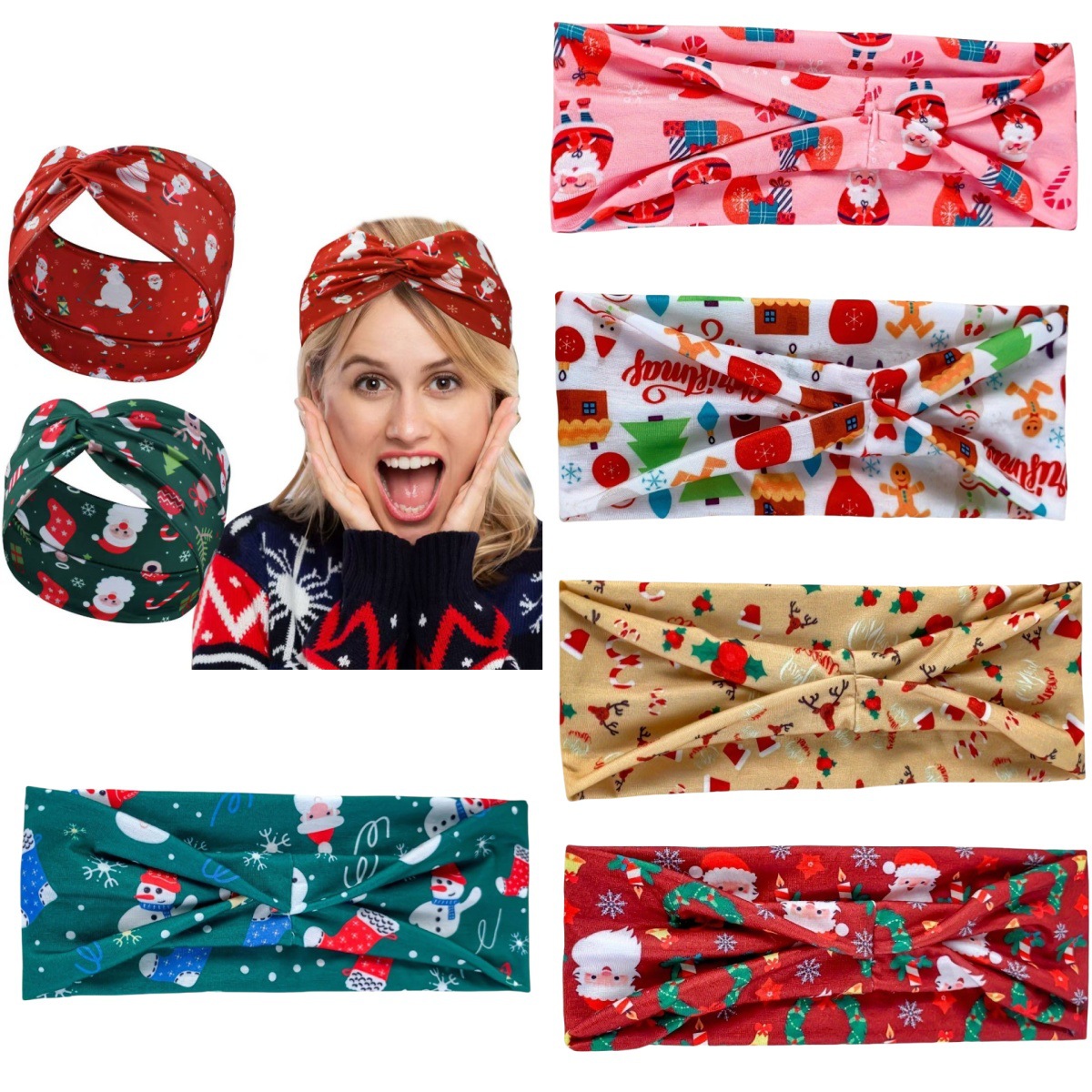 Cross-border Christmas hair band, sweat-absorbing yoga fitness elastic non-slip headband, reindeer and gazelle print bell headband