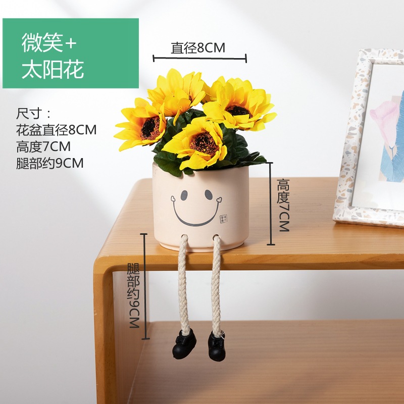 Picture of Creative Expression Hanging Feet Doll Ceramic Flower Pot Artificial Flower Potted Plant Green Plant Indoor Balcony Desktop Decoration Crafts