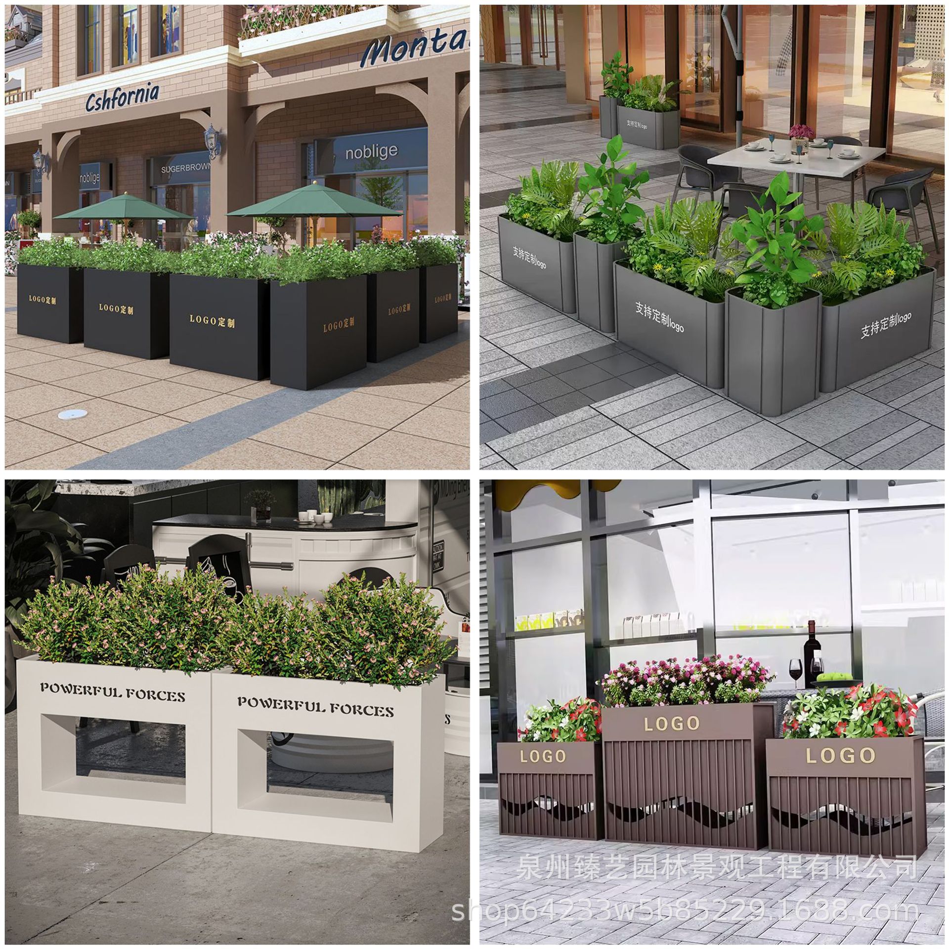 Outdoor iron flower boxes, sales offices, commercial street combinations, milk tea shops, outdoor fences, stainless steel flower beds, planting pots