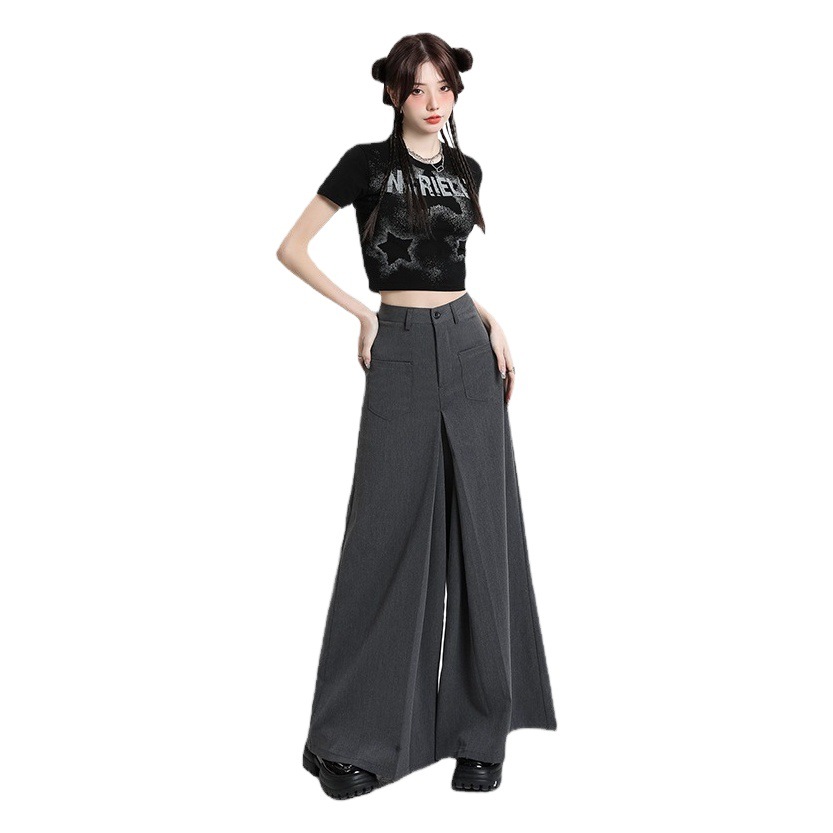 Designed Wide-Leg Casual Pants for Women 2024 Summer Thin High-Waisted Loose Slimming Versatile Suit Pants Skirt