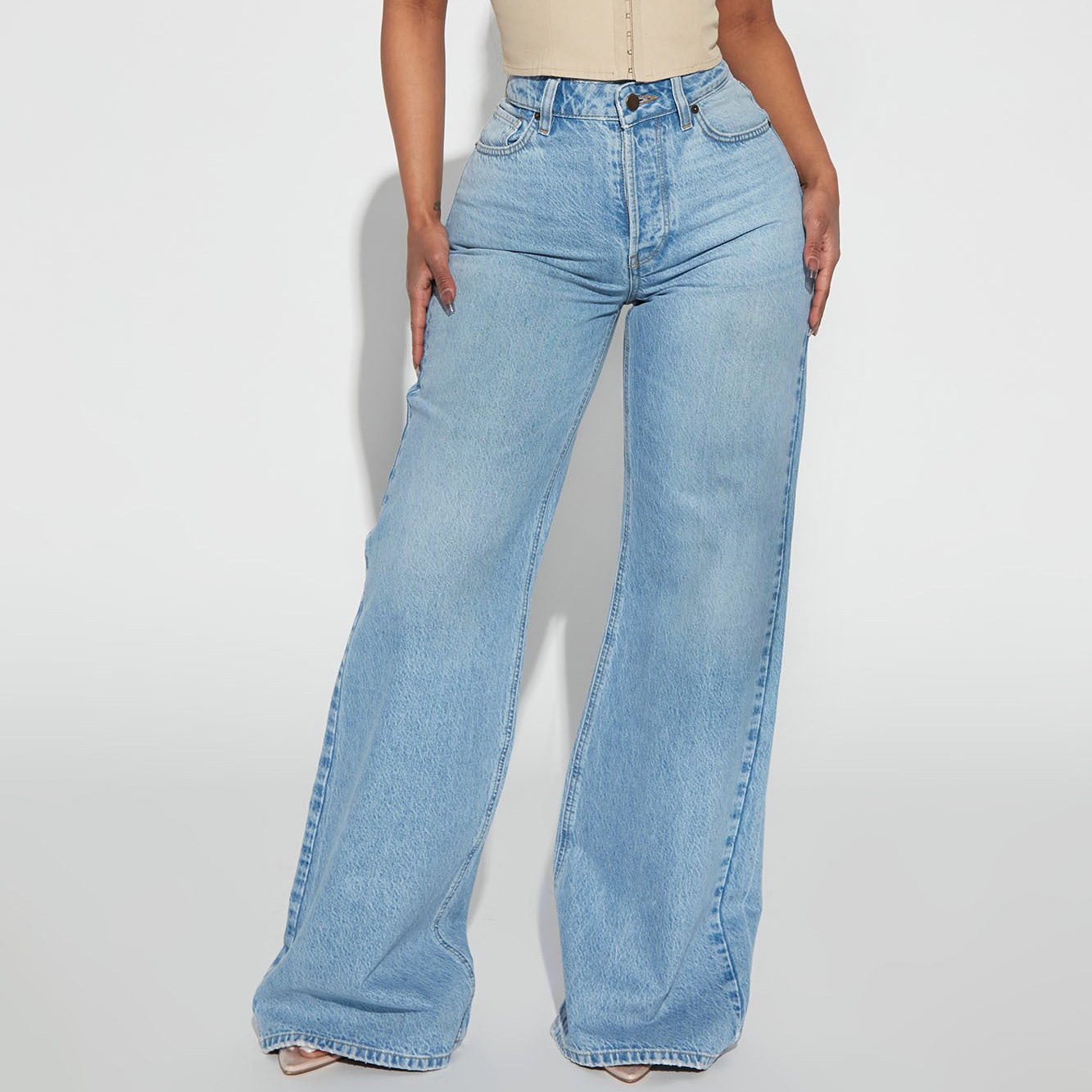 Cross-Border Retro Loose Non-Elastic Jeans Wide-Leg Women's Pants Amazon Autumn and Winter New Style 2637