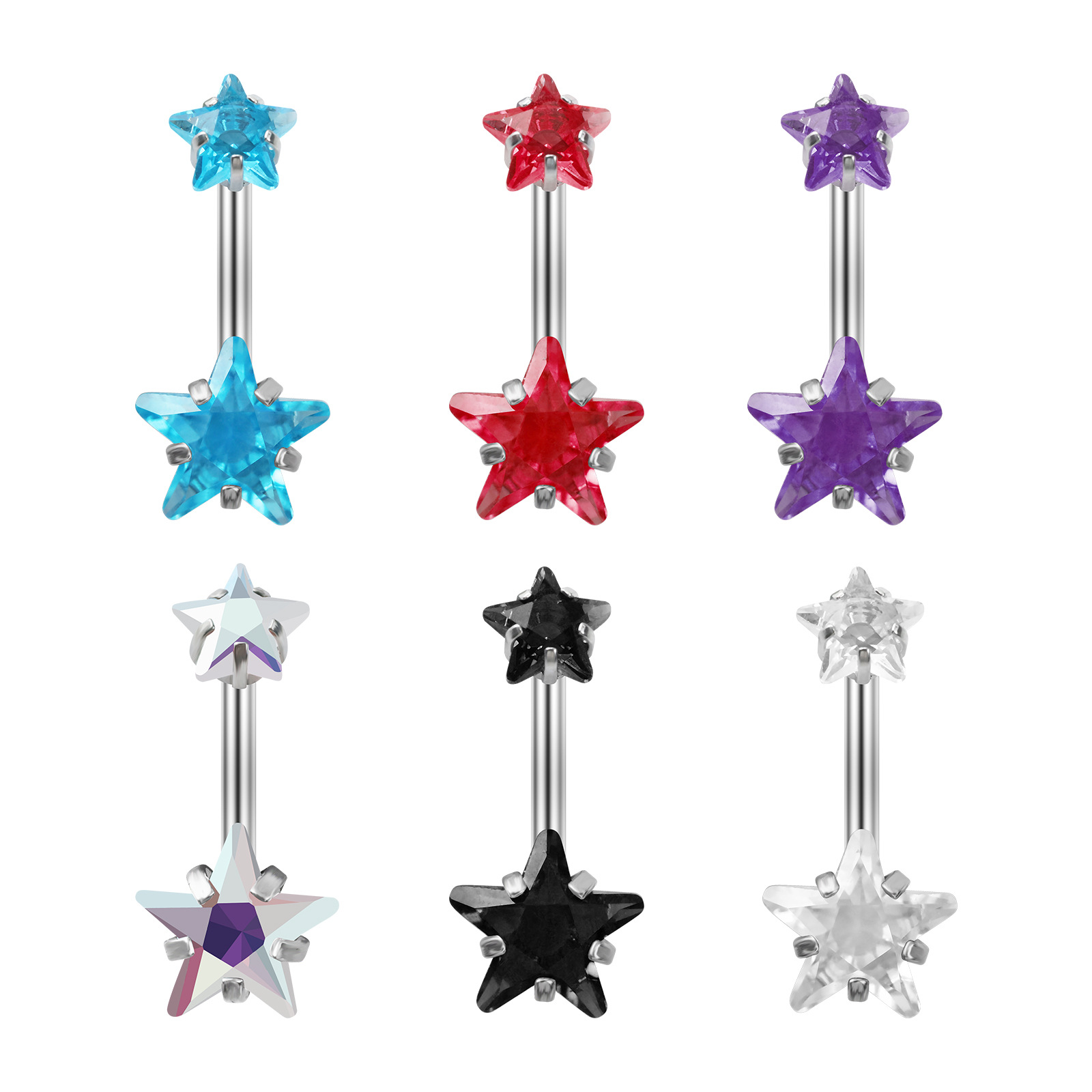 European and American e-commerce hot sexy stainless steel five-pointed star double belly button nail simple diamond umbilical ring puncture jewelry