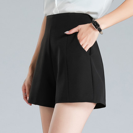 Spring and Summer Shorts Women's High Waist 2024 New Arrival Outer Wear A- Character Loose Slimming Wide-Leg Black Suit Shorts Women's Autumn