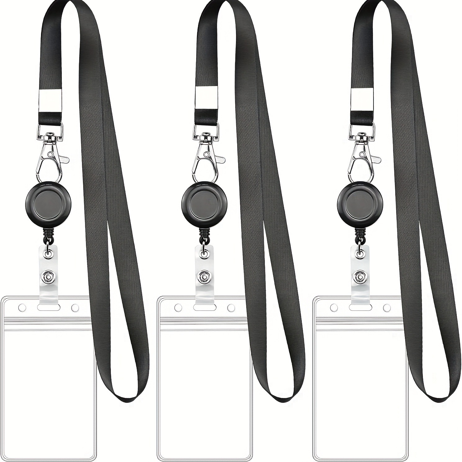 Amazon cross-border hot selling PVC ID card holder black lanyard plus easy-pull buckle retractable easy-pull badge buckle