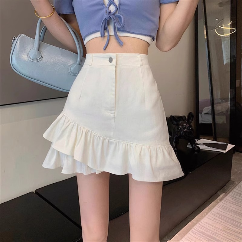 Fashion Irregular Ruffled Skirt Women's Summer Korean-style Fishtail Skirt High Waist Slim-fit A- line Hip Short Skirt