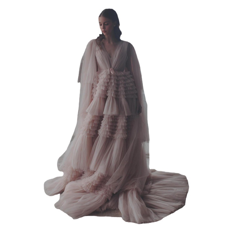 Cross-border Foreign Trade Long Mesh dress Cake Skirt Wedding Photography Dress Actor Stage Performance Dress