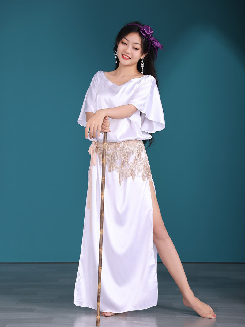 Picture of Dancer Folk White Robe Baladi Belly Dance suit Practice Table Performance shaabiT5516 3116