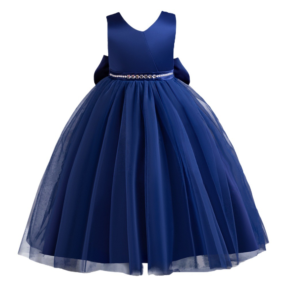 Children's clothing campus clothing middle and big children's dress sleeveless long big bow princess dress small model catwalk dress
