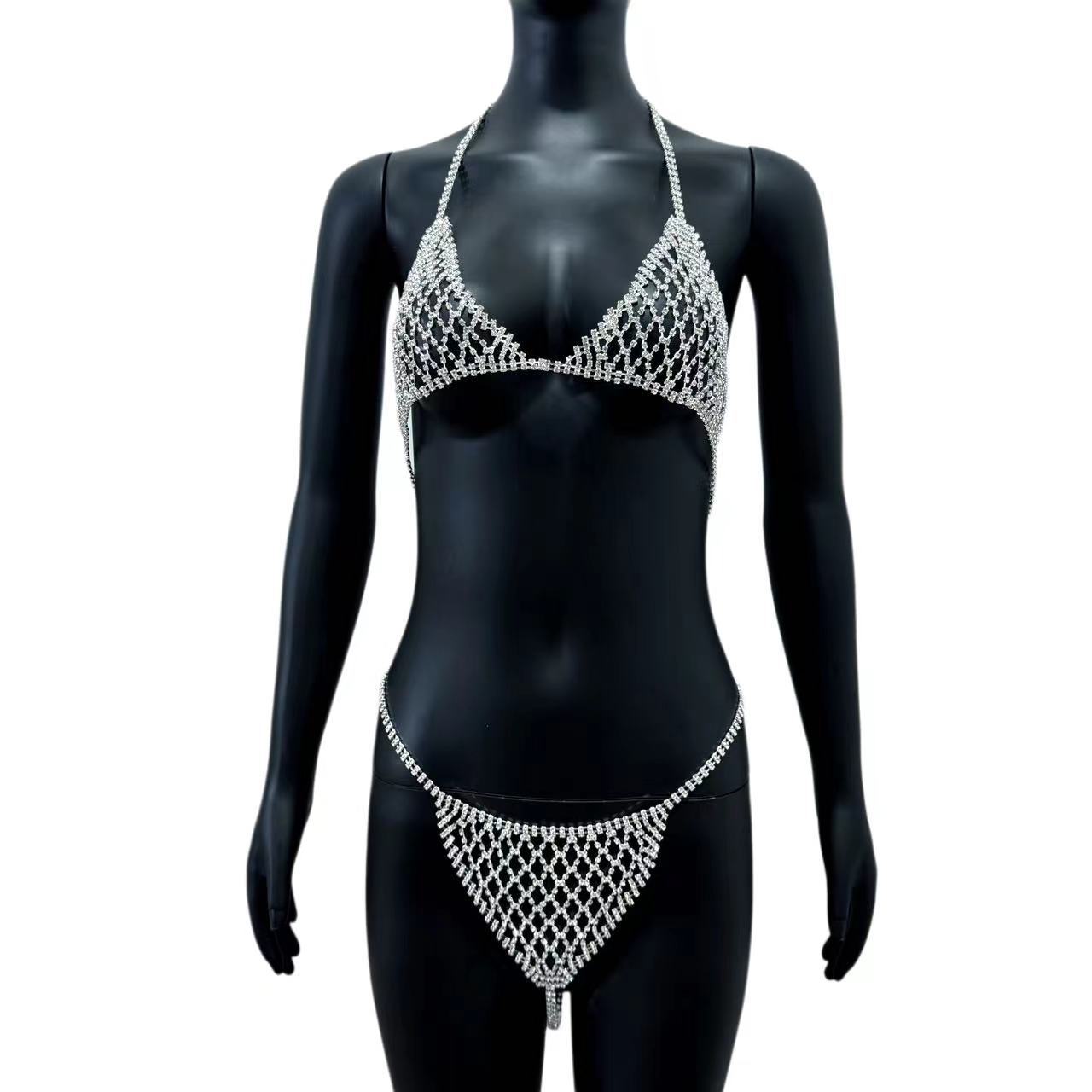 Picture of Cross-border Explosions Rhinestone Mesh Hollow Body Chain Set Fashion Sexy Full Diamond Shiny Bikini Body Chain