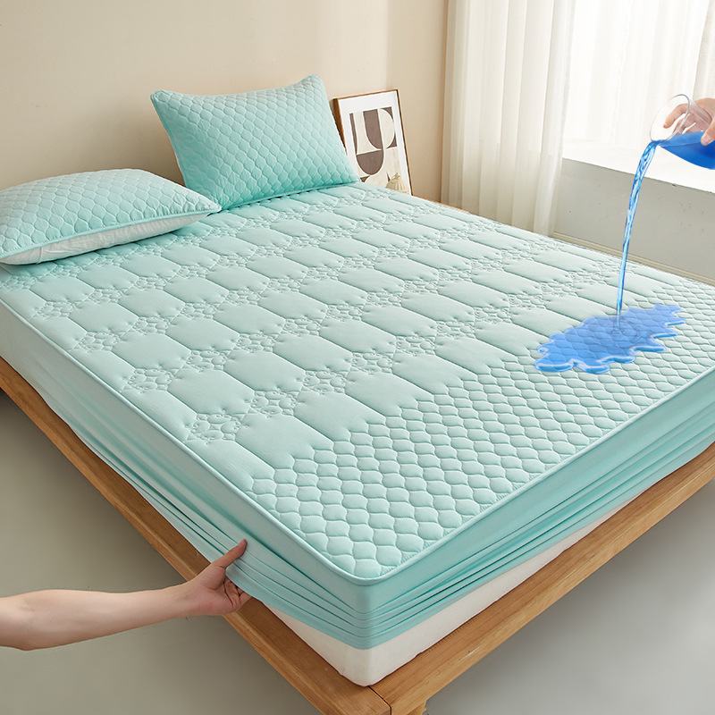 Picture of Class A water-washed cotton-padded waterproof bed hat Simmons mattress anti-slip urine-proof protective cover dust-proof bedspread three-piece set