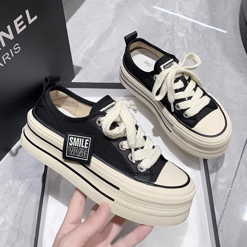 Super Fire Shoes All-match Board Shoes Breathable Student Canvas Shoes Women's 2024 New Summer Thick-soled Increased Casual White Shoes