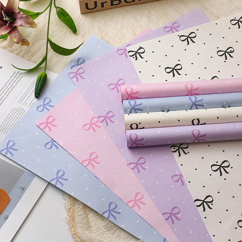 Spring romantic bow series bouquet wrapping paper thickened printed kraft paper flower gift bag flower material