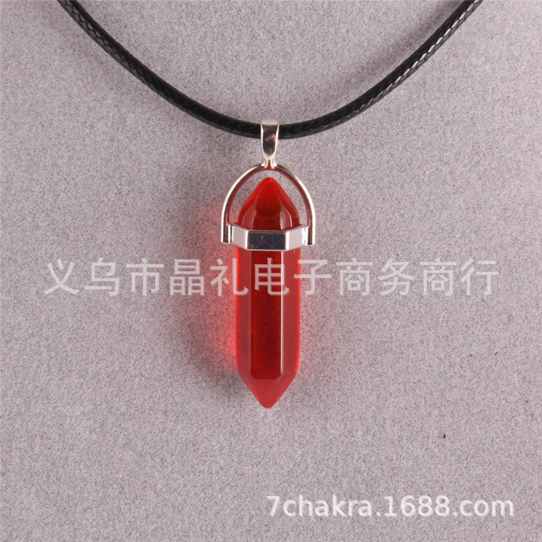 Picture of Natural Stone Hexagonal Pendant European and American Natural Crystal Hexagonal Prism Bullet Hexahedral Black Wax Rope Necklace