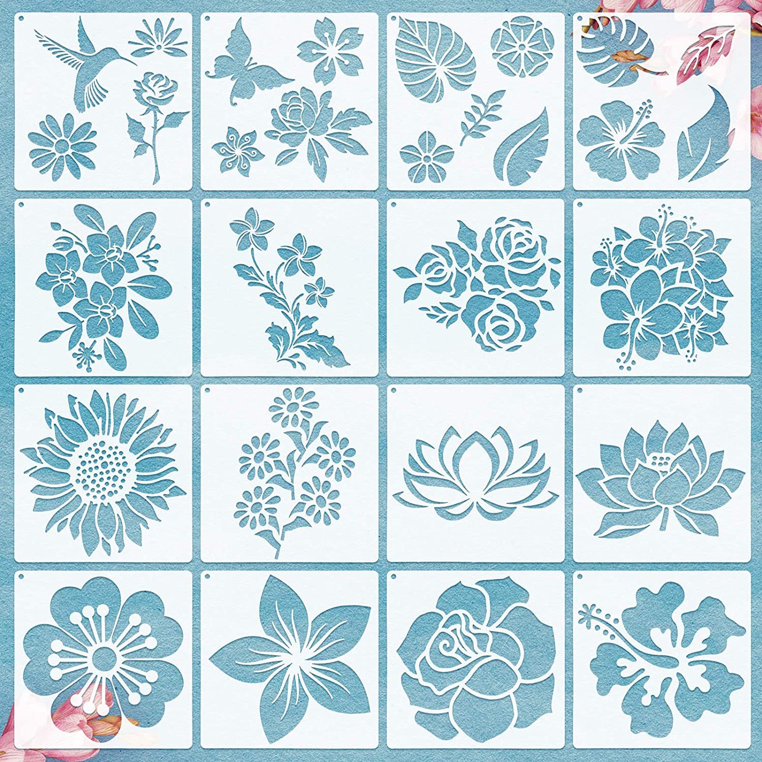 Cross-Border Support for Small Batch Wholesale of Amazon's Best-Selling DIY Flower and Plant Set Hollow Painting Templates for Crafts