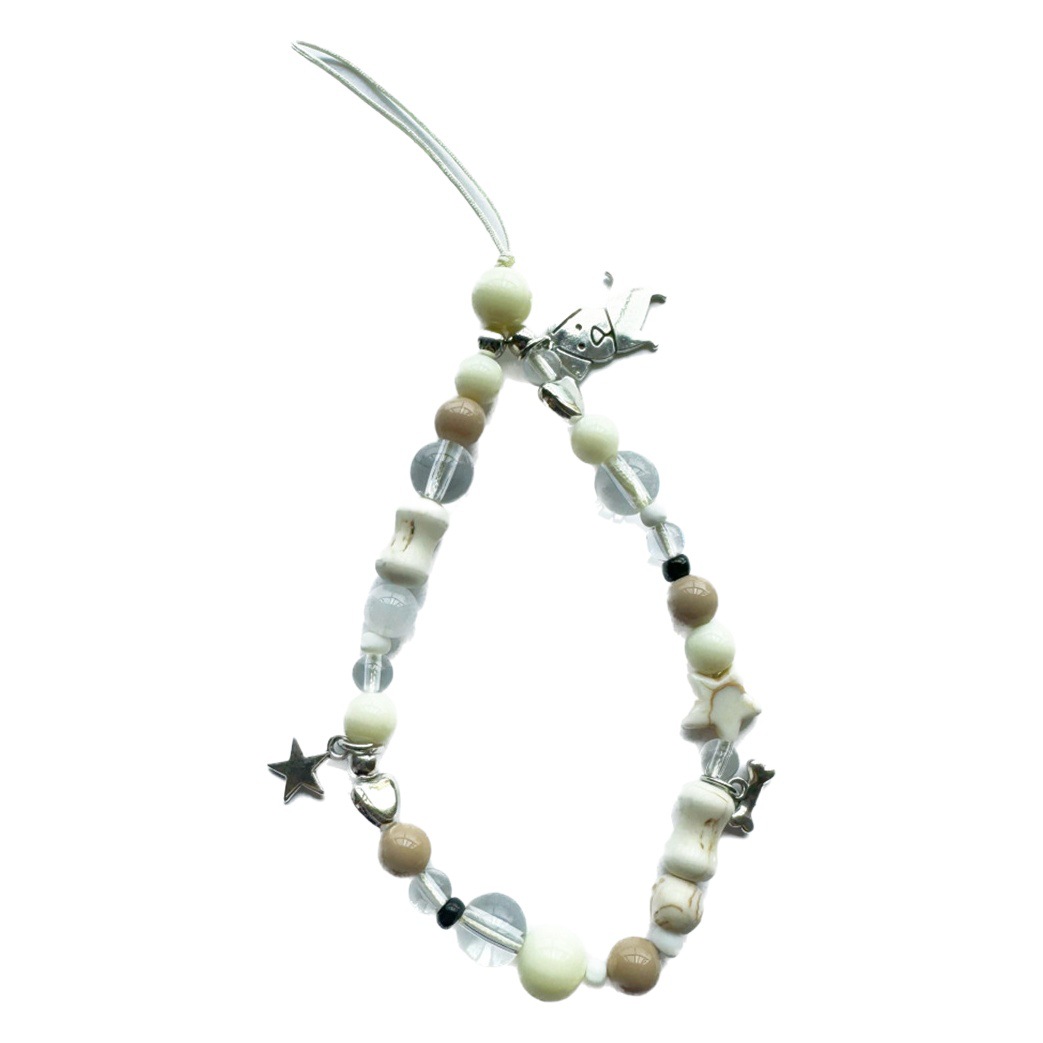 Cartoon dog metal ceramic mobile phone chain star bone cute retro brown beaded puppy cross-border