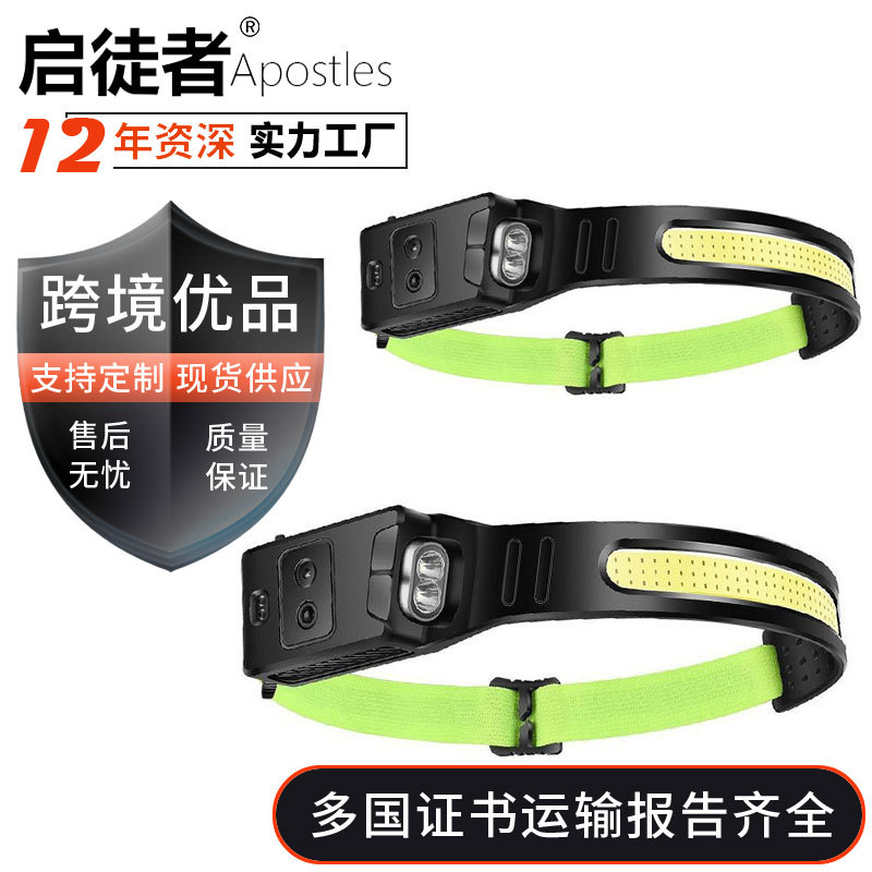 Cross-border COB floodlight induction head lamp outdoor cycling lamp USB charging night running lamp LED bright headlight