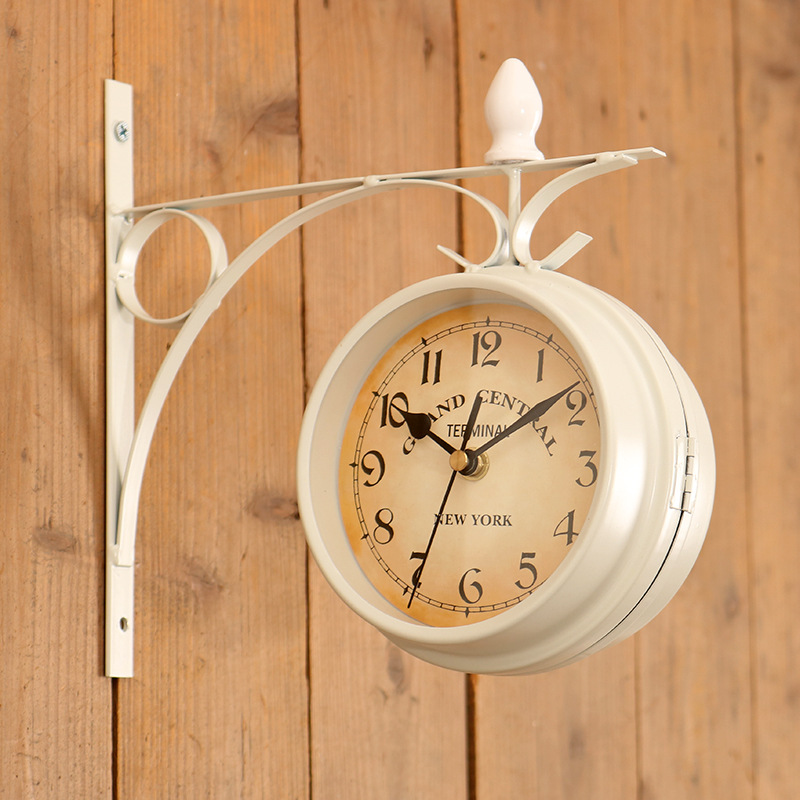 Picture of European-style home creative clocks and wrought iron wall clock manufacturers wholesale retro decorative living room clock double-sided wall clock
