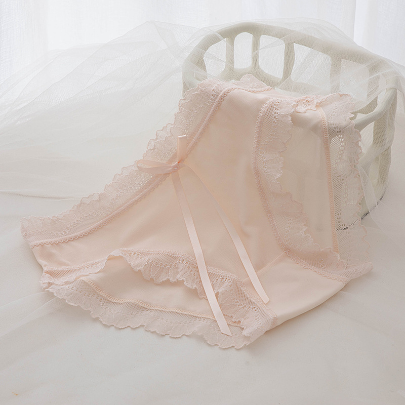 Picture of Underwear Women's Lace Sexy Mid-Waist Japanese Style Girls Lightweight Breathable Lace Panties Feminine Lace Panties