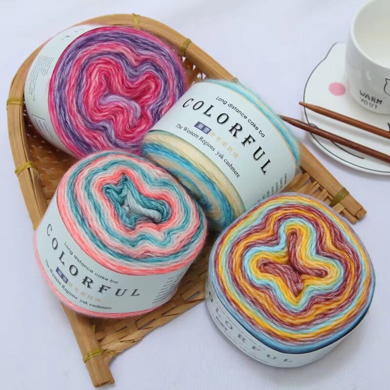 Magic color gradient spray wool cake plush thread handmade diy knitted sweater hat material bag wool factory wholesale