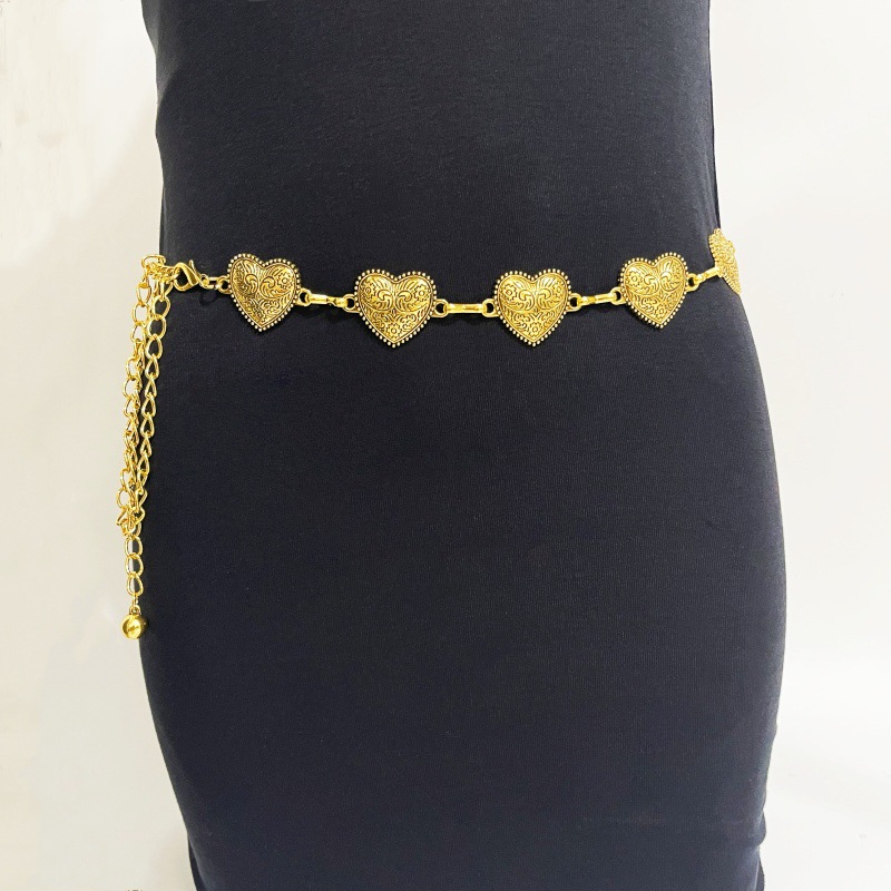 Europe and the United States cross-border women's waist chain metal love carving retro Joker dress decoration peach heart waist decoration tide wholesale