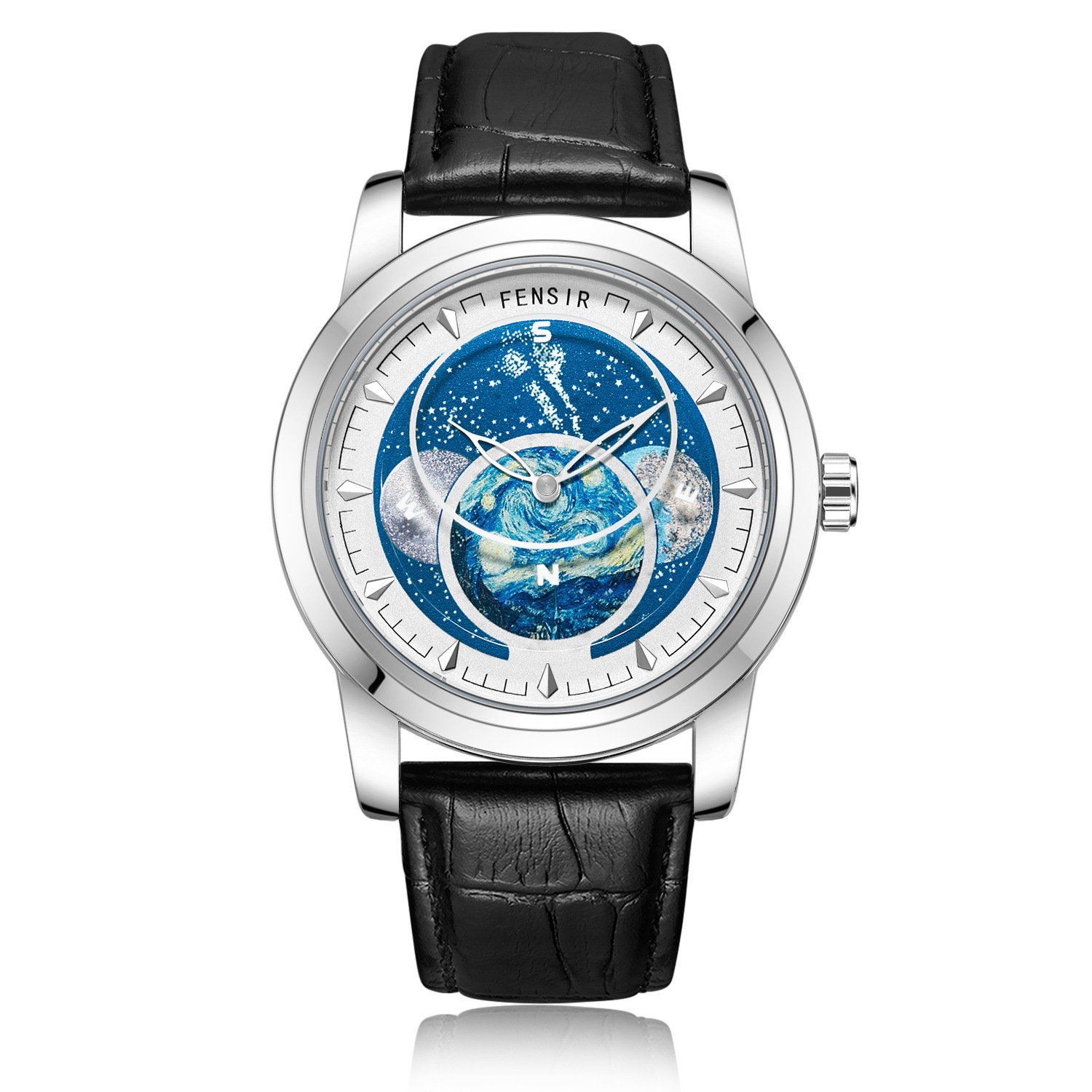 New cross-border mesh belt Sun Moon Star diamond quartz watch men's business waterproof trendy quartz watch one-piece delivery