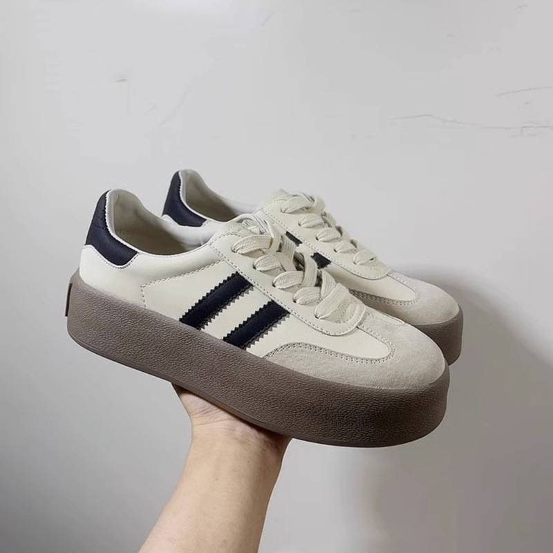 Genuine Leather Moral Training Women's Shoes 2025 New Spring Thick-Soled White Shoes Retro Forrest Gump Shoes Casual Sports Sneakers