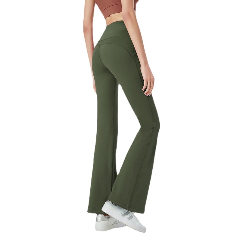 European and American New Wide-Leg Yoga Pants for Women, High-Waisted Butt-Lifting Elastic Sports Pants, Nude Casual Running Loose Bell-Bottom Pants