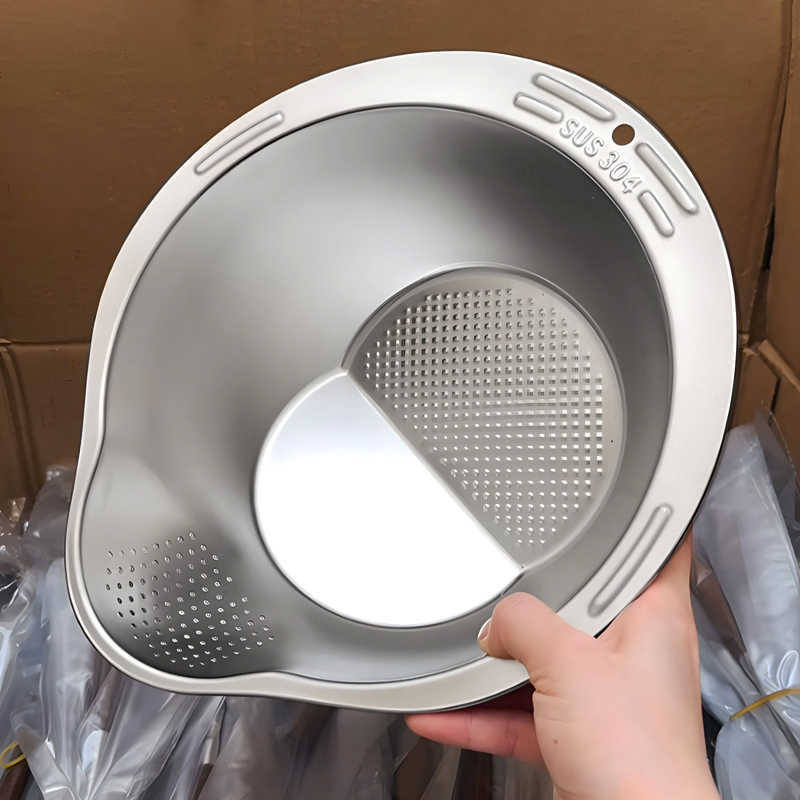 304 Stainless Steel Rice Washing Basin Rice Washing Screen Household Kitchen Drain Basin Vegetable Washing Basin Fruit and Vegetable Filter Basket Rice Washing Artifact