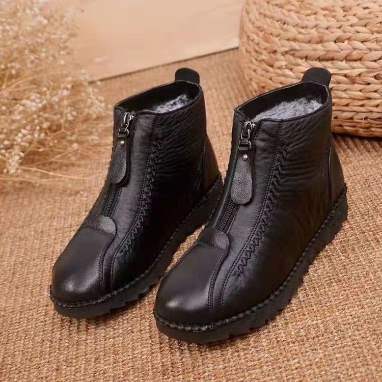 Foreign Trade Large Size Cotton Boots Short Boots Women's Winter Mother's Shoes Middle-Aged and Elderly Tbottomon Soft Sole Non-Slip Flats Bottom Fleece-Lined Cotton Shoes Trbottomy
