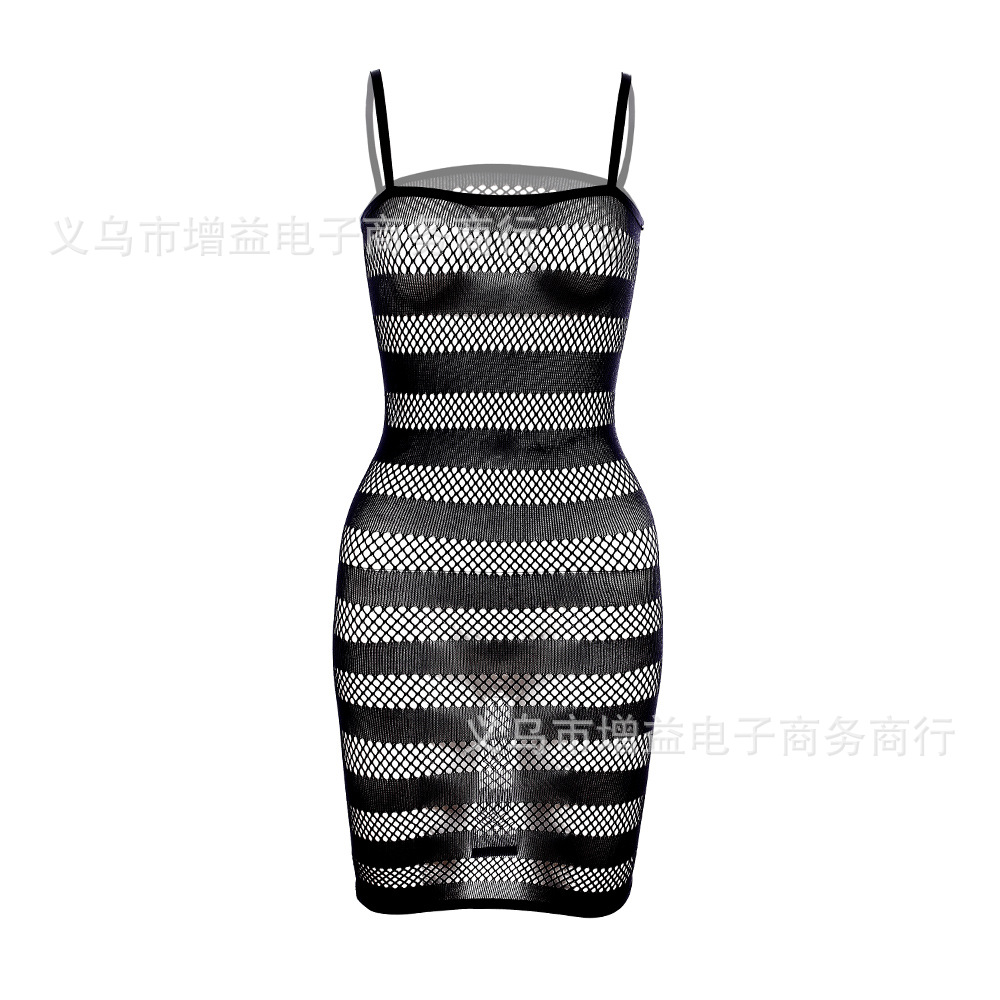 Picture of Striped sexy mesh jumpsuit sling fishnet sexy temptation horizontal stripe w094