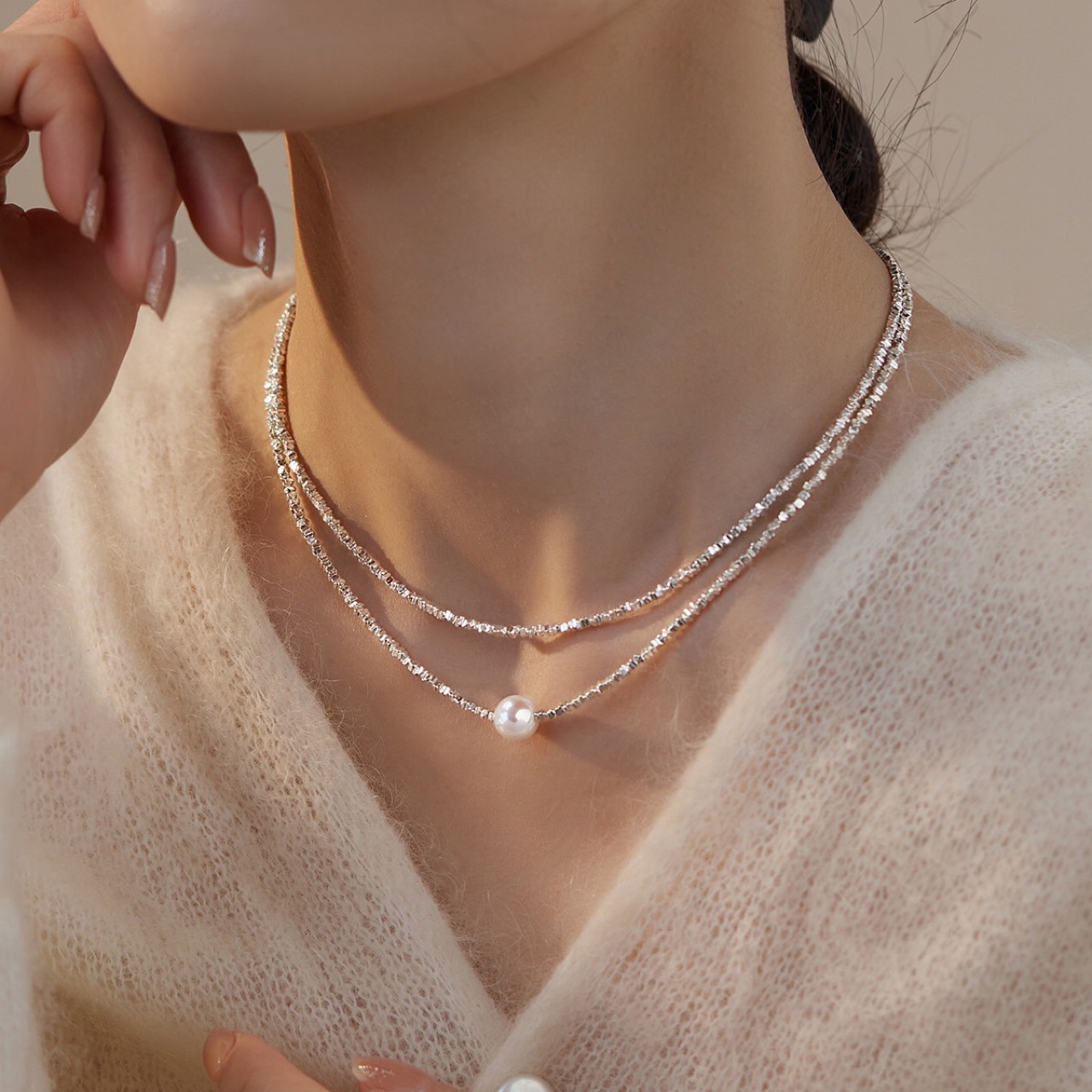 Broken Silver Several Two Broken Silver Natural Freshwater Pearl Necklace Women's ins Niche Design High-end Light Luxury Necklace Women