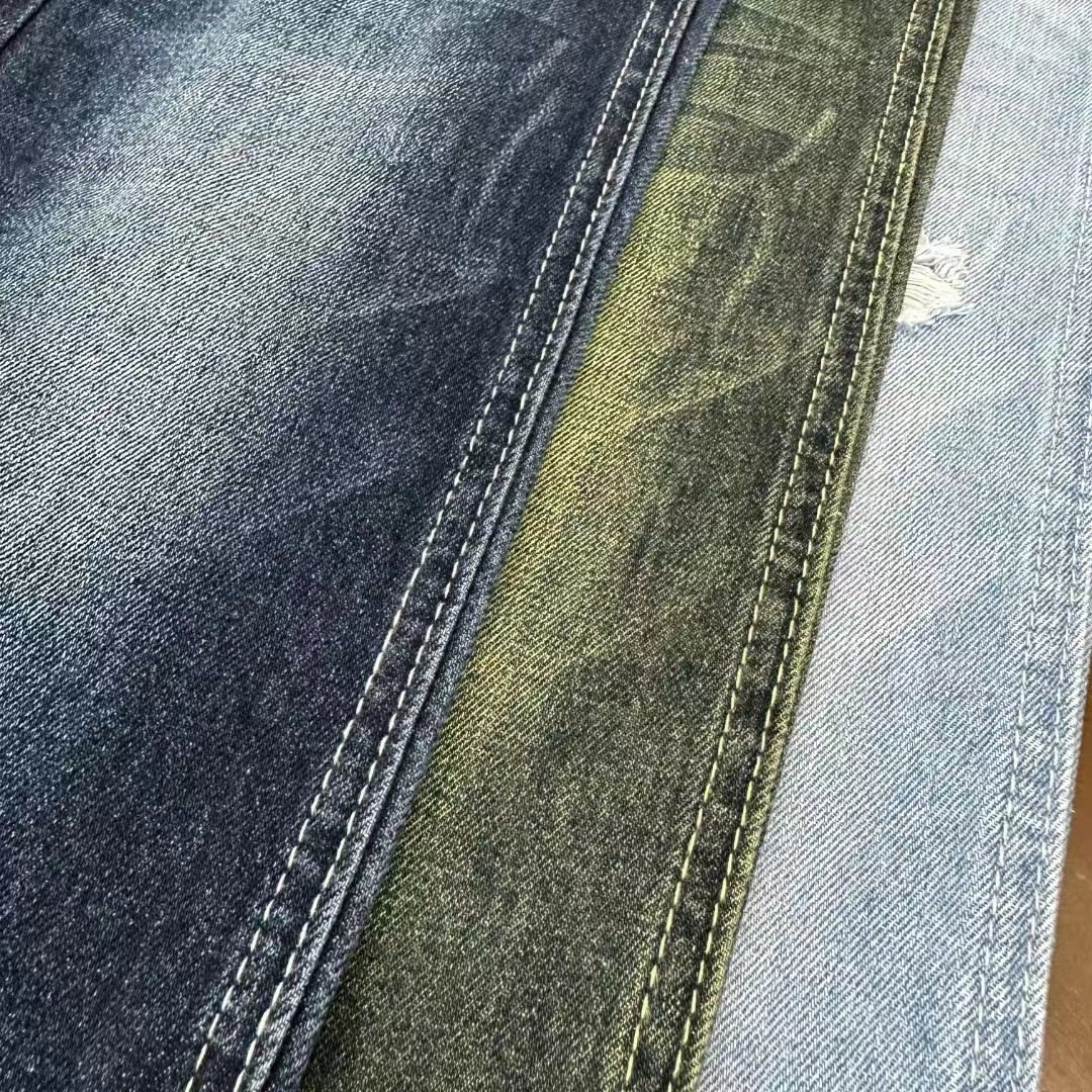 In stock supply 12+12*10 Siro spinning non-elastic dark blue denim pants coat Denim fabric 18H20