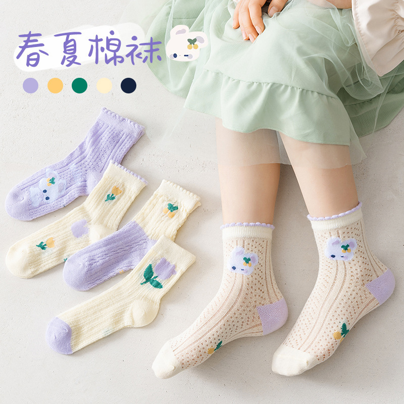 Picture of New children's socks girls' mesh cartoon spring and summer breathable lace socks high elastic girls' socks wholesale