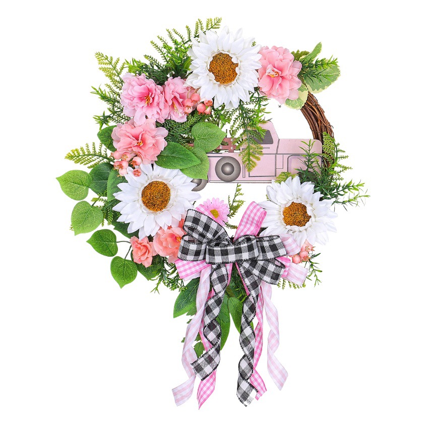 Amazon Best Selling Pink Car Wreath Hong Kong Love Christmas Wreath Holiday Decoration Shopping Mall Window Decoration Pendant