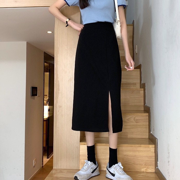 Korean-style All-match A- line Skirt High-end Women's 2023 Early Autumn High Waist Slimming Split Mid-length Hip Skirt