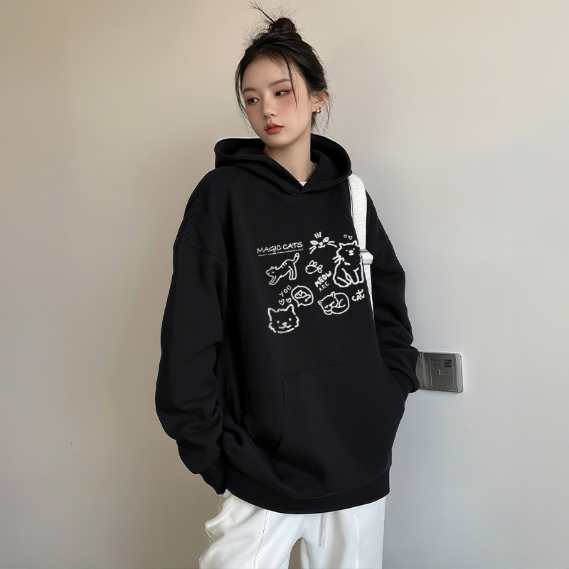 Picture of White Flower Grey Hooded Sweatshirt Women's 2024 New Spring and Autumn Thin Simple Style Early Autumn Long Sleeve Coat Design Sense Top