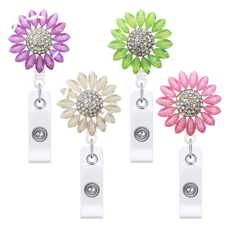 Metal color gold sunflower drill telescopic buckle buckle rotating rhinestone easy pull buckle Badge clip