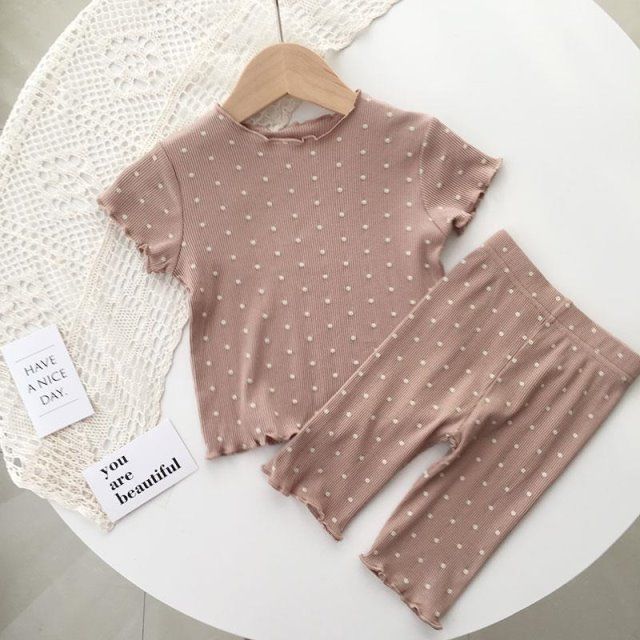 Picture of Children's Pajamas Summer Thin suit Dot Western Girl's Summer Two-piece Home Clothes Children's Air-conditioning Clothes Women