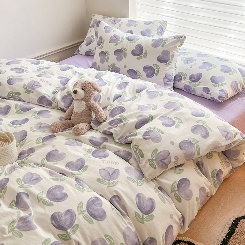 Picture of Class A Mother and Infant Grade Washed Cotton Four-piece Set Cotton ins Style Cartoon Fresh Cotton Bed Cover Three-piece Set