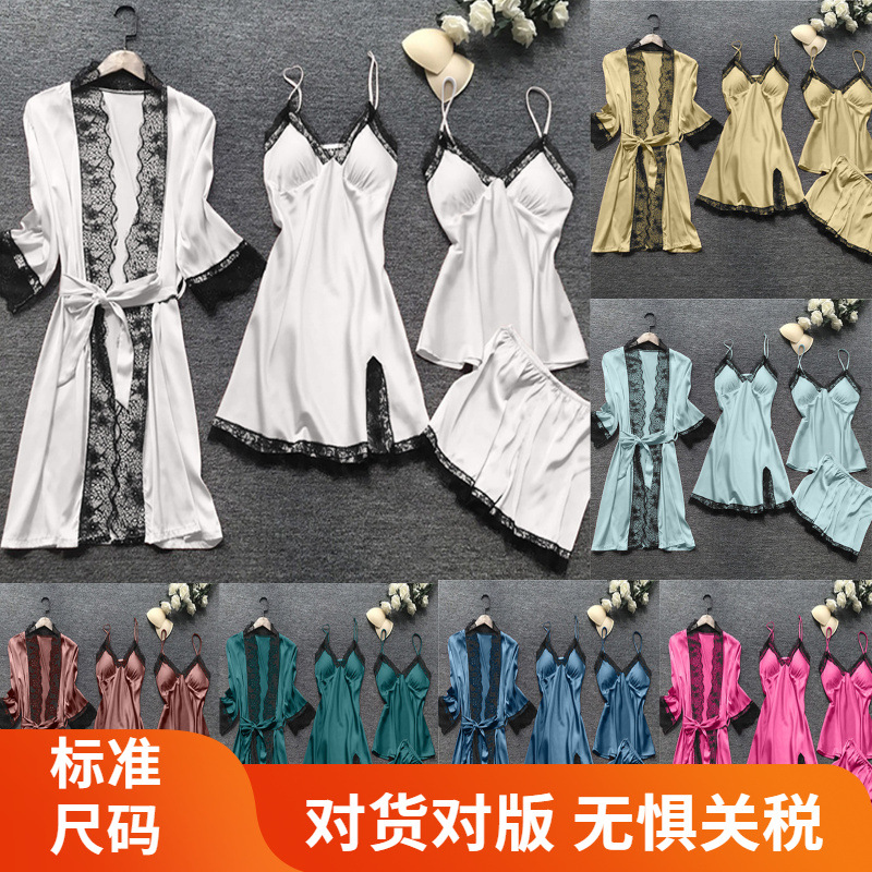 Nightgown Pajamas Foreign Trade Explosions Home Clothes suit Women's European and American Independent Station AliExpress Wholesale Purchase Elastic Color Ding